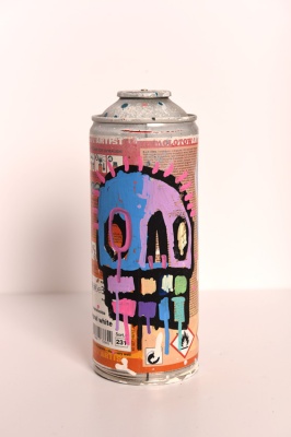 ''Skull L/R'' customised empty spray cans by Skeleton Cardboard